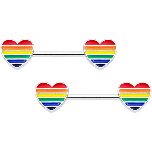 14G 9/16 Rainbow Pride Heart Barbell Nipple Ring Set