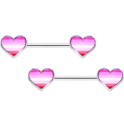 14G 9/16 Lesbian Pride Heart Barbell Nipple Ring Set