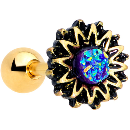 16G 1/4 Gold Tone Aqua Center Sunburst Cartilage Tragus Earring