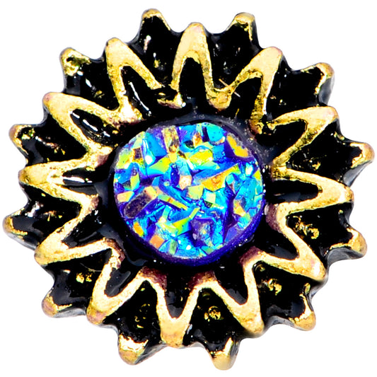 16G 1/4 Gold Tone Aqua Center Sunburst Cartilage Tragus Earring