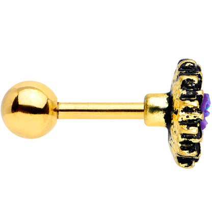 16G 1/4 Gold Tone Aqua Center Sunburst Cartilage Tragus Earring