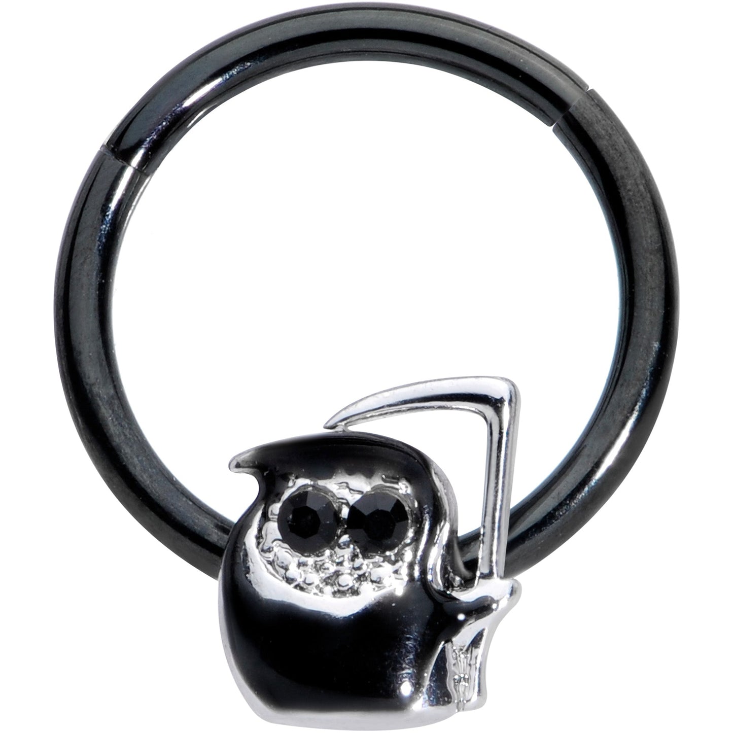 16G 3/8 Black Gem Grim Reaper Halloween Hinged Segment Ring