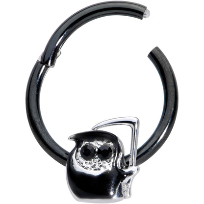 16G 3/8 Black Gem Grim Reaper Halloween Hinged Segment Ring