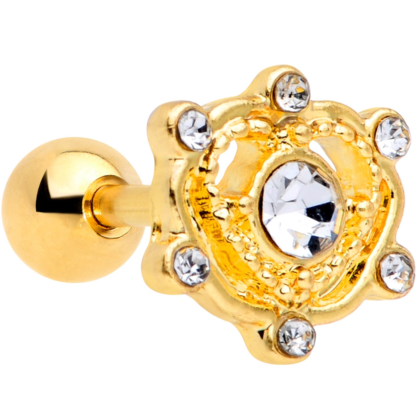 16G 1/4 Clear Gem Gold Tone Open Heart Cartilage Tragus Earring