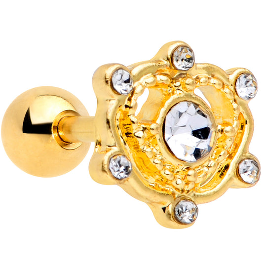 16G 1/4 Clear Gem Gold Tone Open Heart Cartilage Tragus Earring