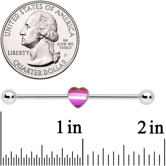 14G Pink Red Lesbian Pride Heart Industrial Barbell 38mm