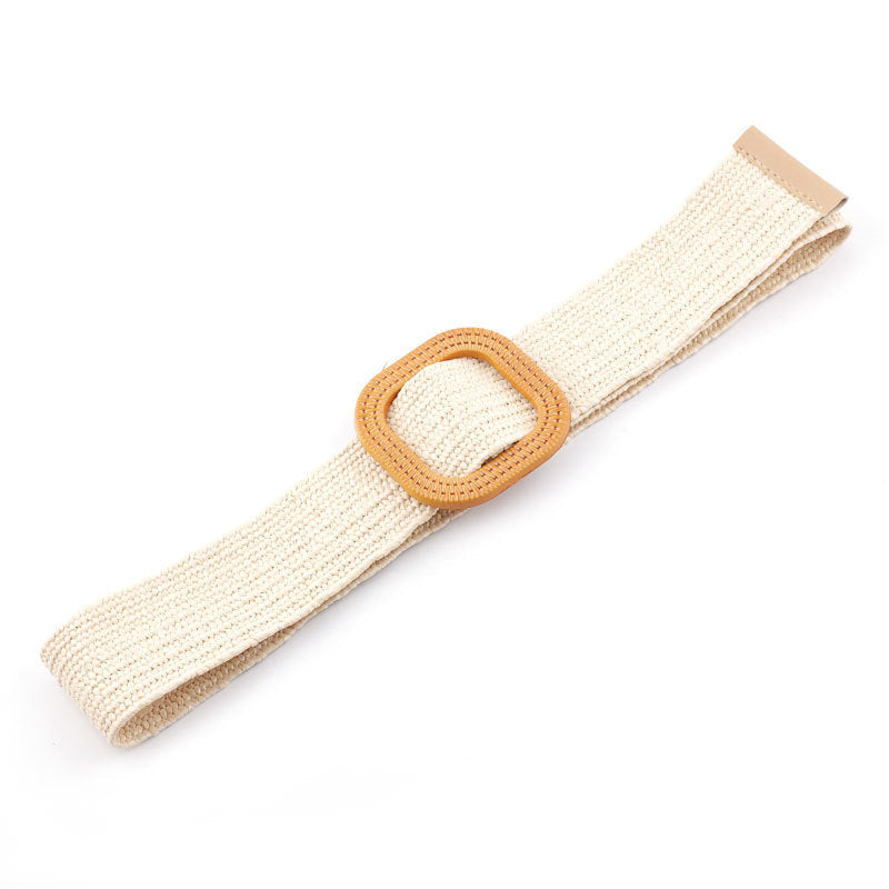 Women's Straw Woven Buckle Belt