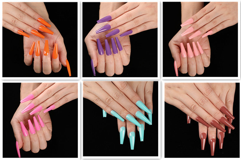 Long Coffin Fake Nails - Variety of Colors Available
