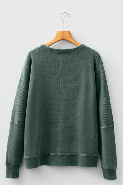 Waffle Knit Patchwork Long Sleeve Top