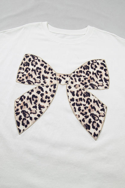 Plus Size Leopard Bow Embroider Patch T-Shirt