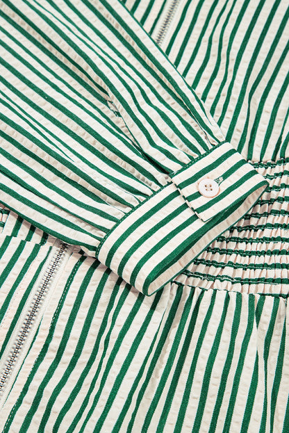 Stripe V-Neck Zip Front Midi Dress