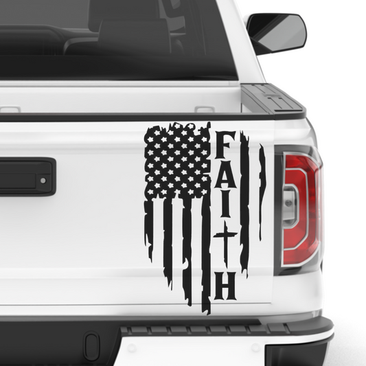 Faith Cross Tattered USA Flag Vinyl Decal Sticker