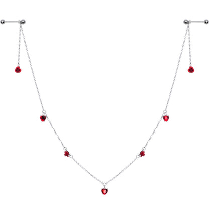 14G 9/16 Red Rose Flower Valentine Dangle Nipple Chain
