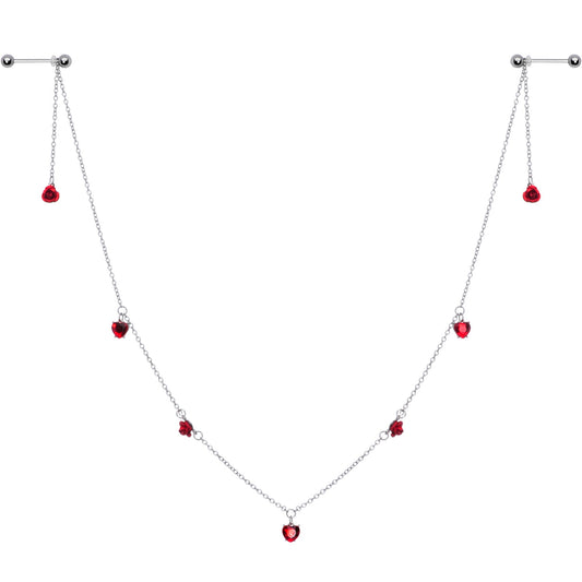 14G 9/16 Red Rose Flower Valentine Dangle Nipple Chain