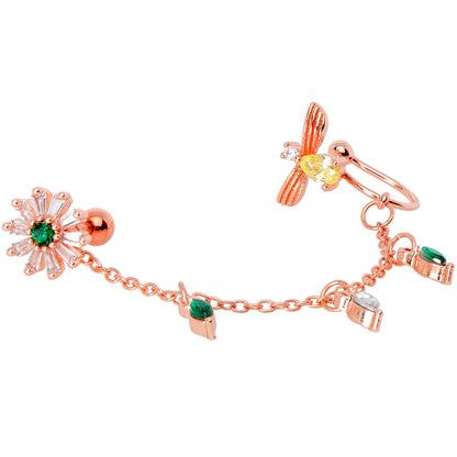 16G 1/4 Green Gem Rose Gold Hue Angel Cuff Chain Right Cartilage