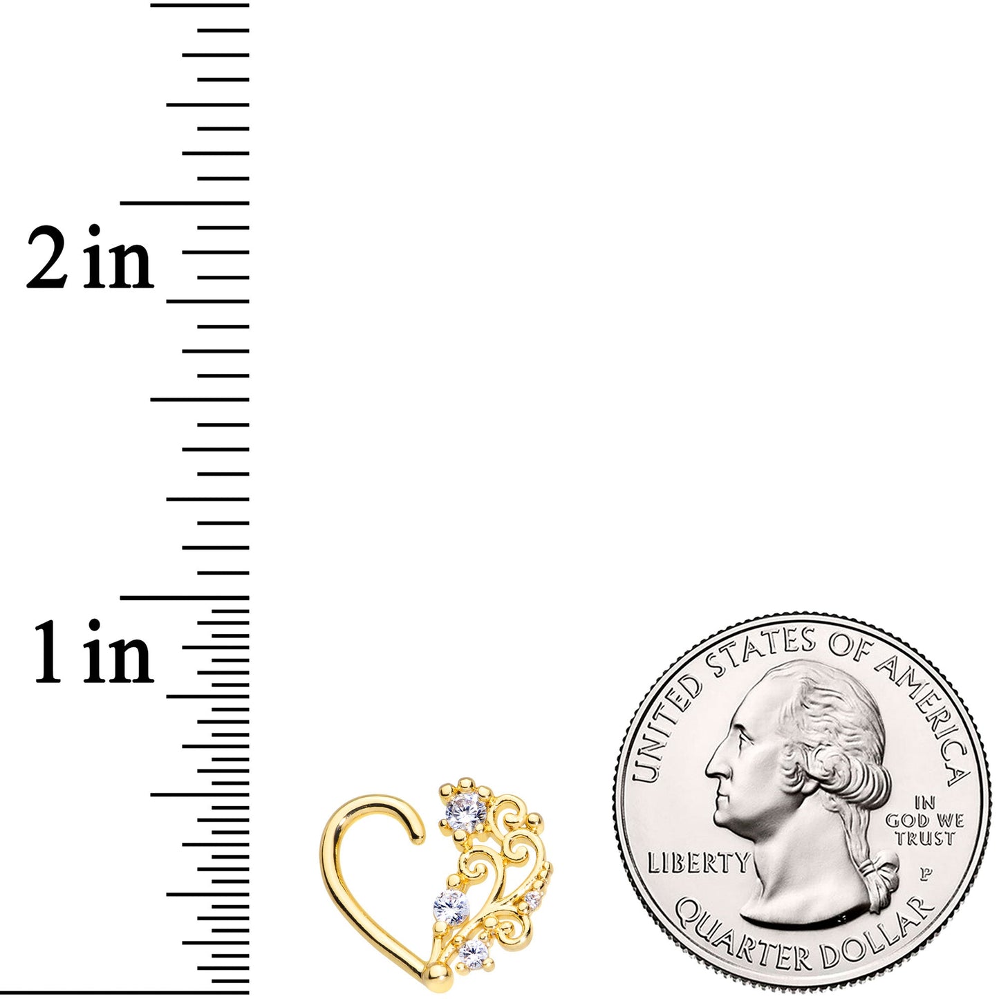 16G 3/8 Clear CZ Gem Gold Tone Wave Open Heart Left Closure Ring