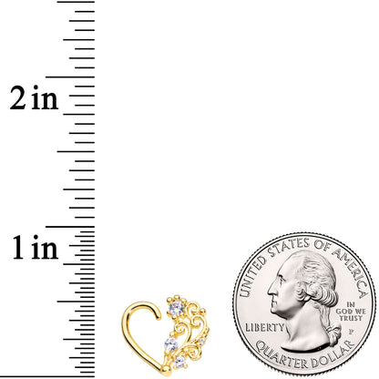 16G 3/8 Clear CZ Gem Gold Tone Wave Open Heart Left Closure Ring