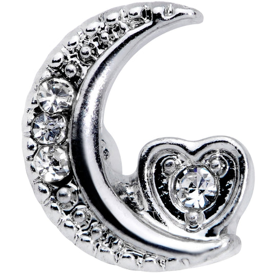 16G 1/4 Clear CZ Gem Moon Heart Cartilage Earring