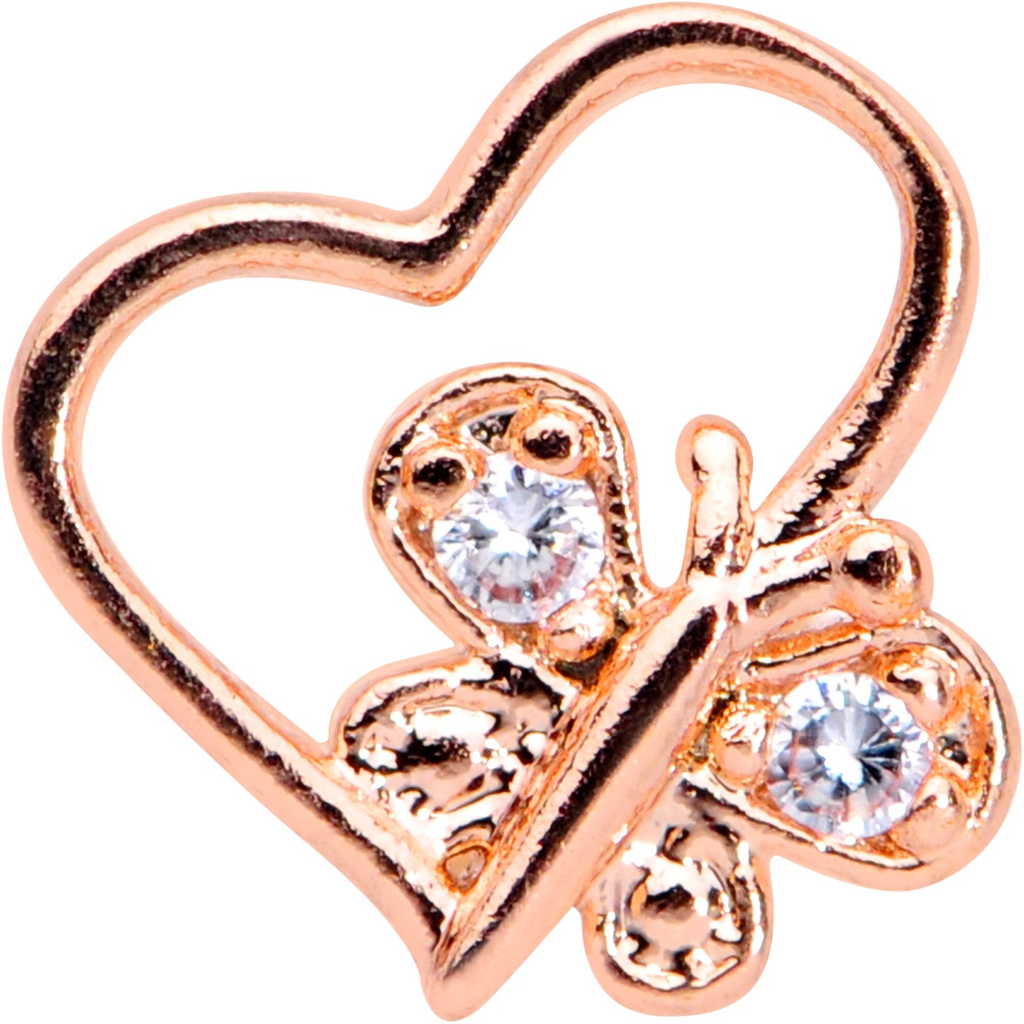 16G 1/4 Clear CZ Gem Rose Gold Tone Heart Cartilage Tragus