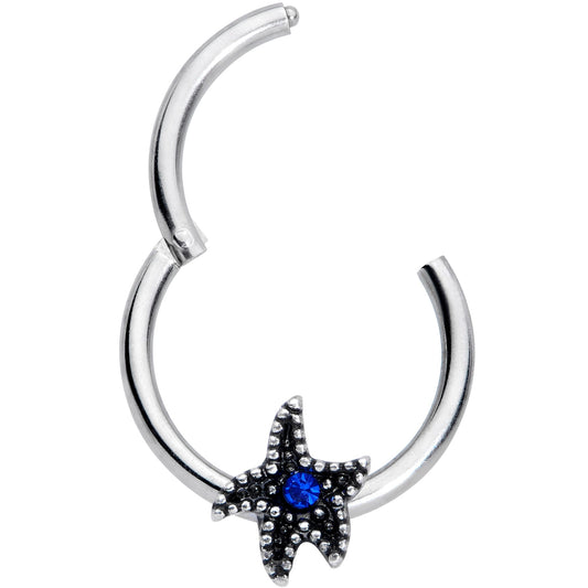 16G 3/8 Blue Gem Super Starfish Nautical Hinged Segment Ring