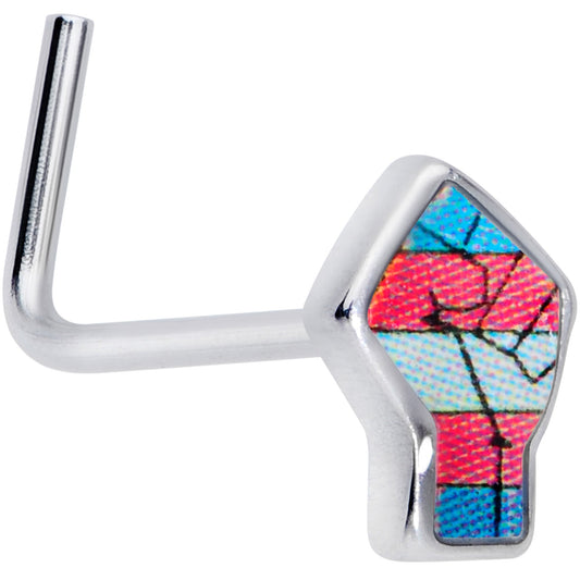20G 5/16 Pink White Blue Transgender Pride Fist L-Shaped Nose Ring