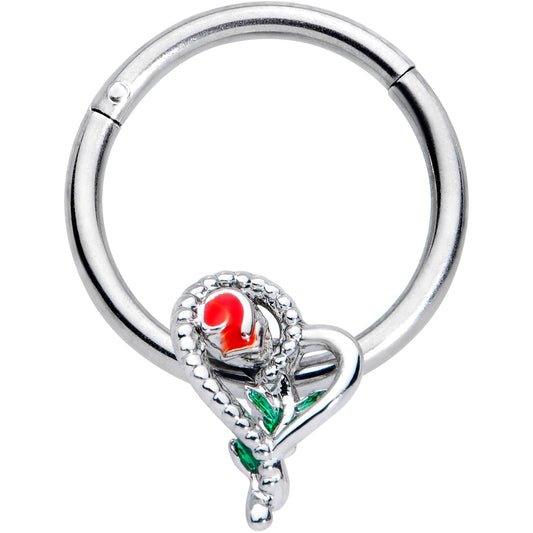 16G 3/8 Green Gem Snake Heart Rose Flower Hinged Segment Ring