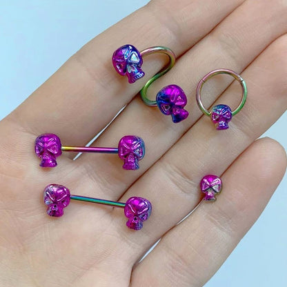 16G 3/8 Rainbow Plated Scary Skull Hinged Segment Ring