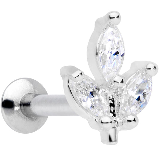 16G 5/16 CZ Gem Leaf Threadless Push In Labret Tragus