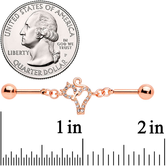 14G Clear Gem Rose Gold Tone Cat Double Industrial Barbell 40mm