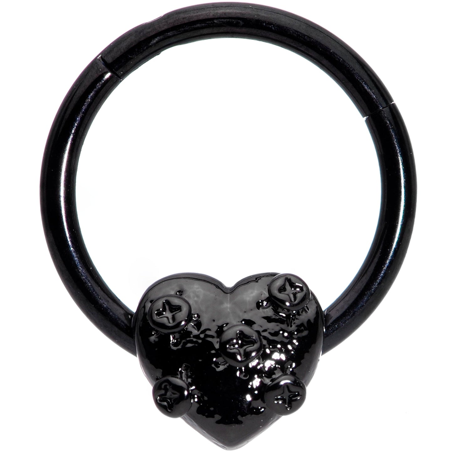 16G 3/8 Black Heart Valentines Day Hinged Segment Ring