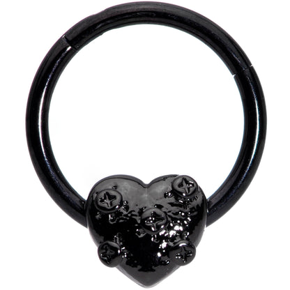 16G 3/8 Black Heart Valentines Day Hinged Segment Ring