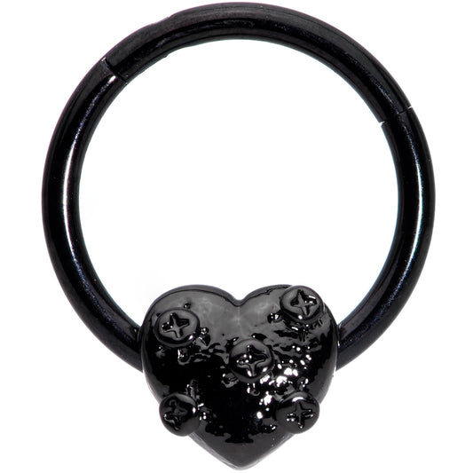 16G 3/8 Black Heart Valentines Day Hinged Segment Ring