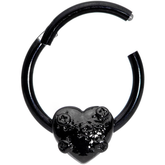 16G 3/8 Black Heart Valentines Day Hinged Segment Ring