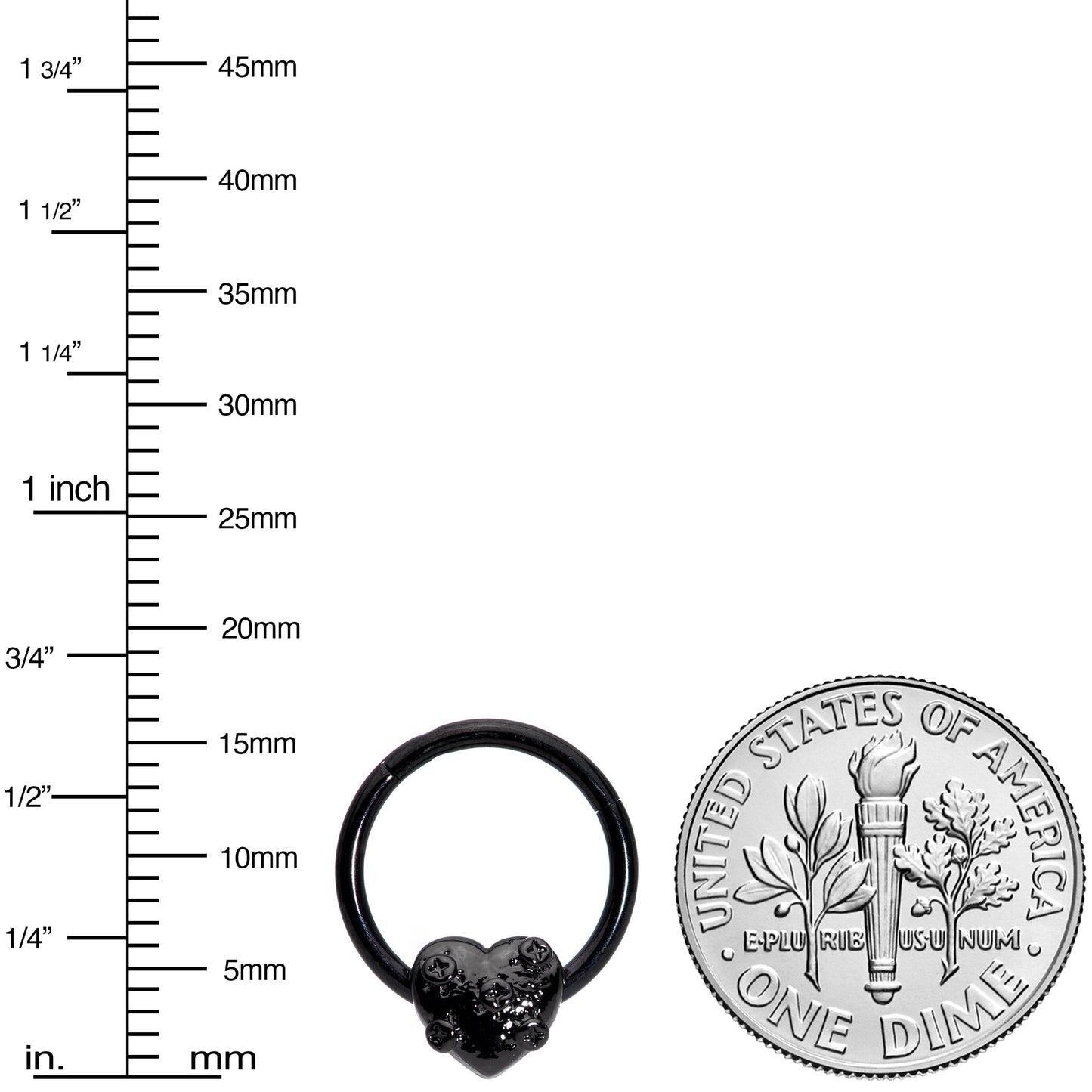 16G 3/8 Black Heart Valentines Day Hinged Segment Ring