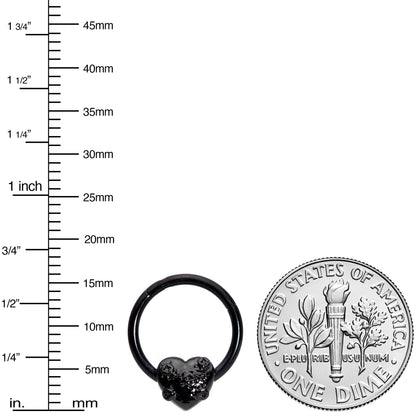 16G 3/8 Black Heart Valentines Day Hinged Segment Ring