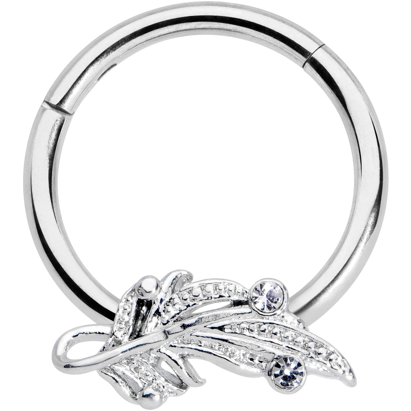 16G 3/8 Clear Gem Elegant Swirl Hinged Segment Ring