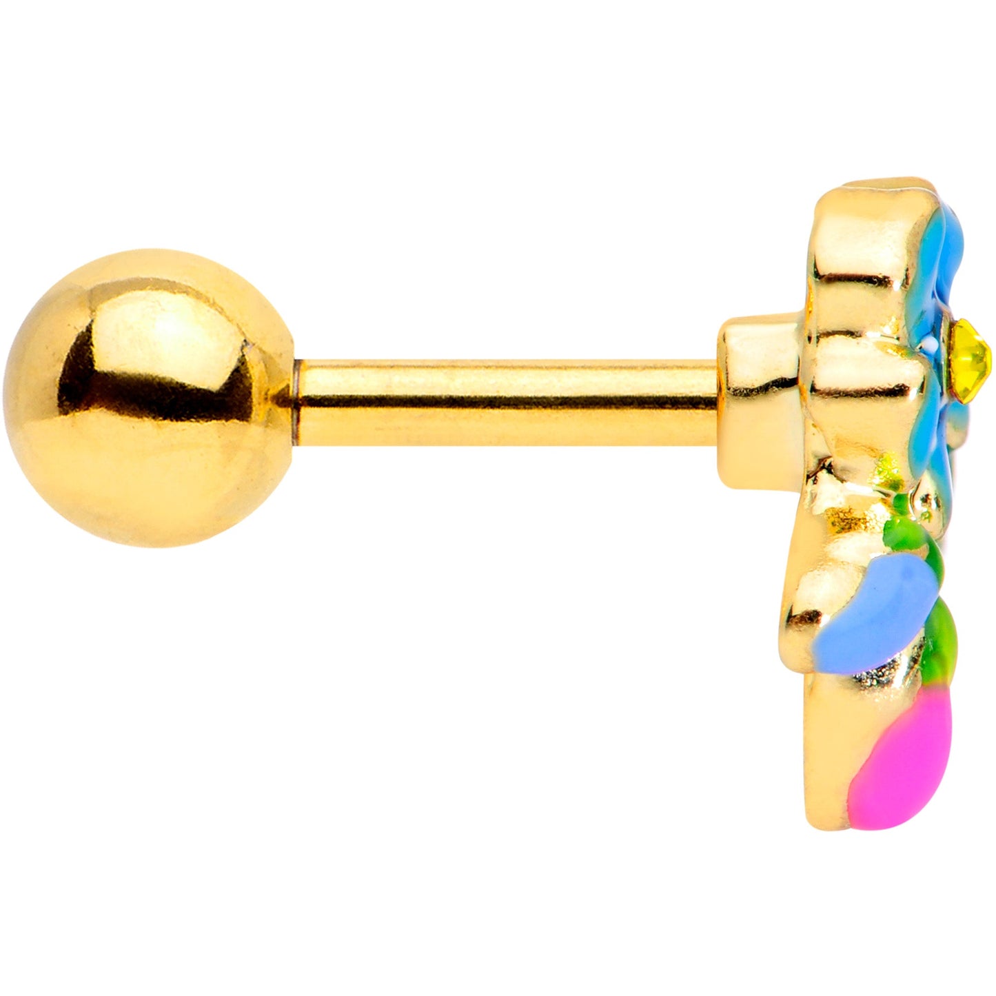 16G 1/4 Yellow Gem Gold Tone Neon Flower Cartilage Tragus