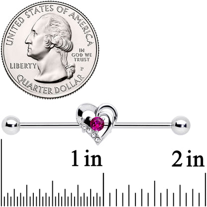 14G Clear Pink Gem Heart Valentines Day Industrial Barbell 38mm