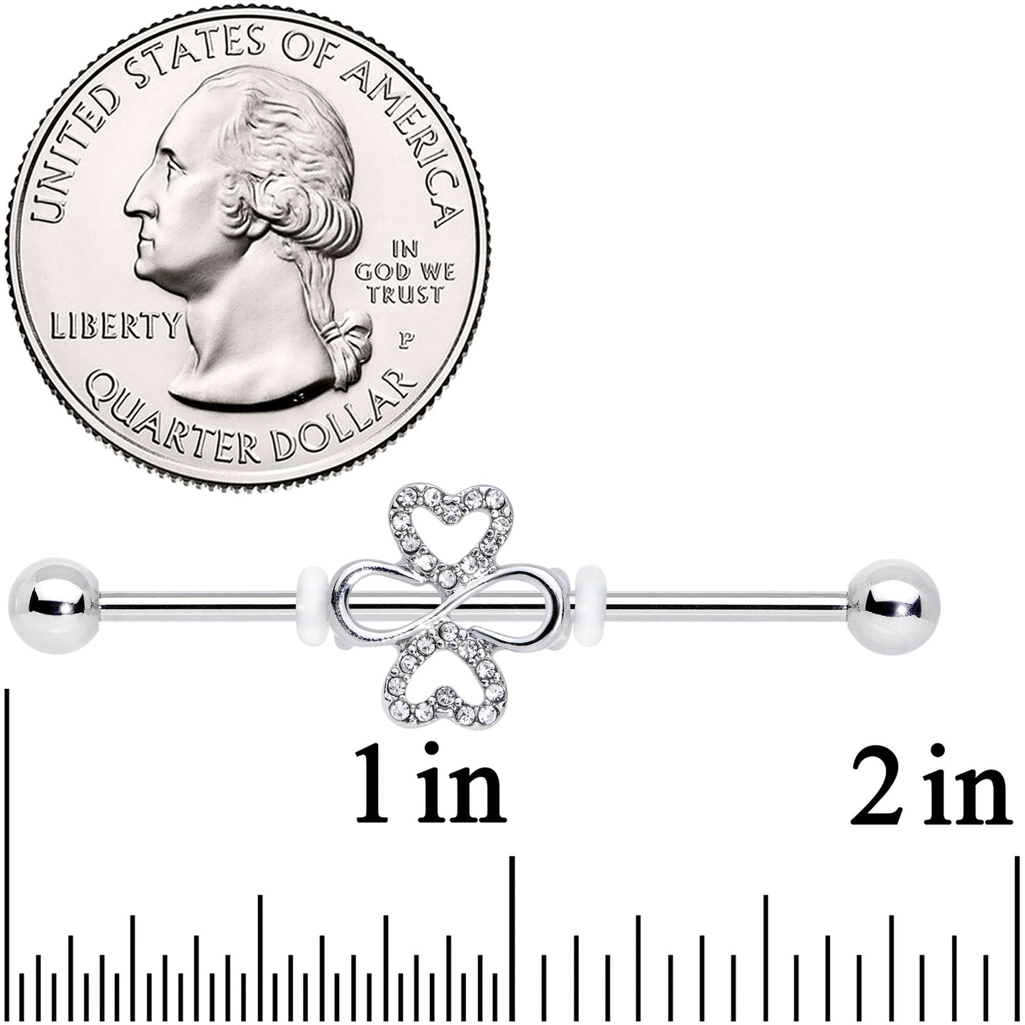 14G Clear Gem Heart Shamrock St Patricks Industrial Barbell 38mm