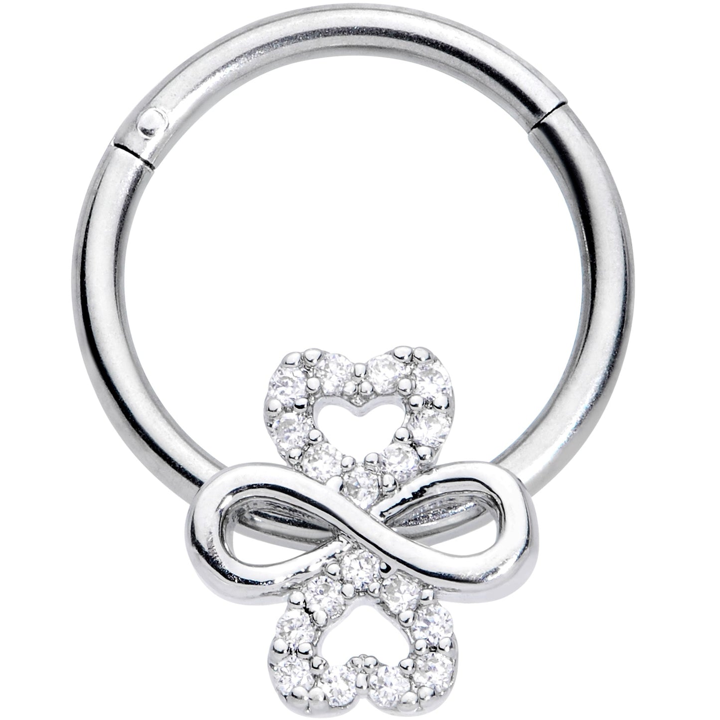 16G 3/8 Clear Gem Heart Shamrock St Patricks Hinged Segment Ring