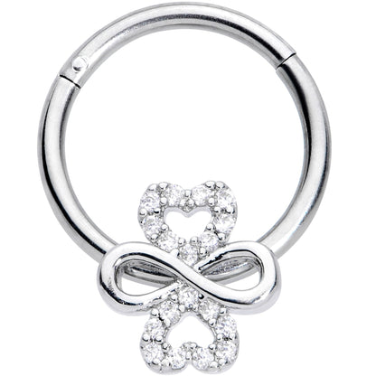 16G 3/8 Clear Gem Heart Shamrock St Patricks Hinged Segment Ring