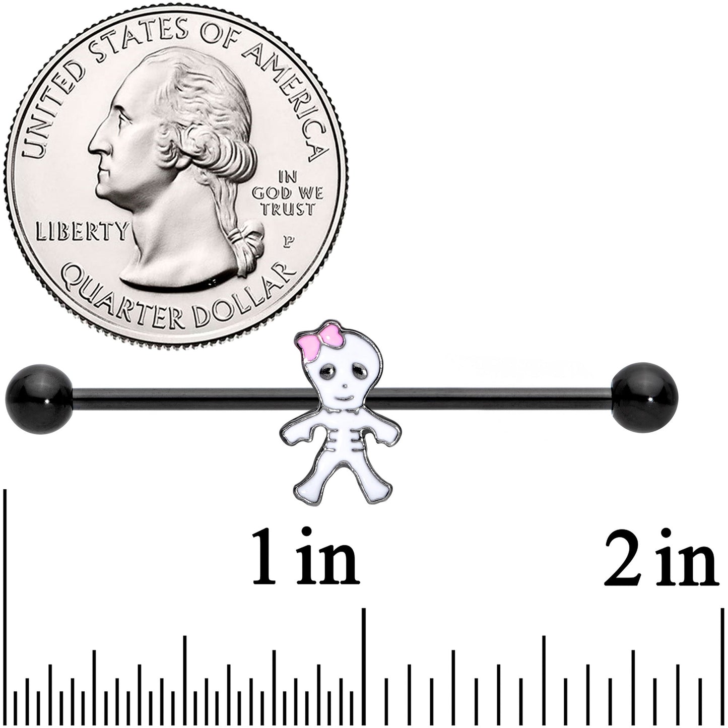 14G Black Skeleton Girl Halloween Industrial Barbell 38mm