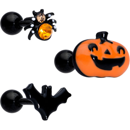 16G 1/4 Orange Gem Halloween Bat Cartilage Tragus Set of 3