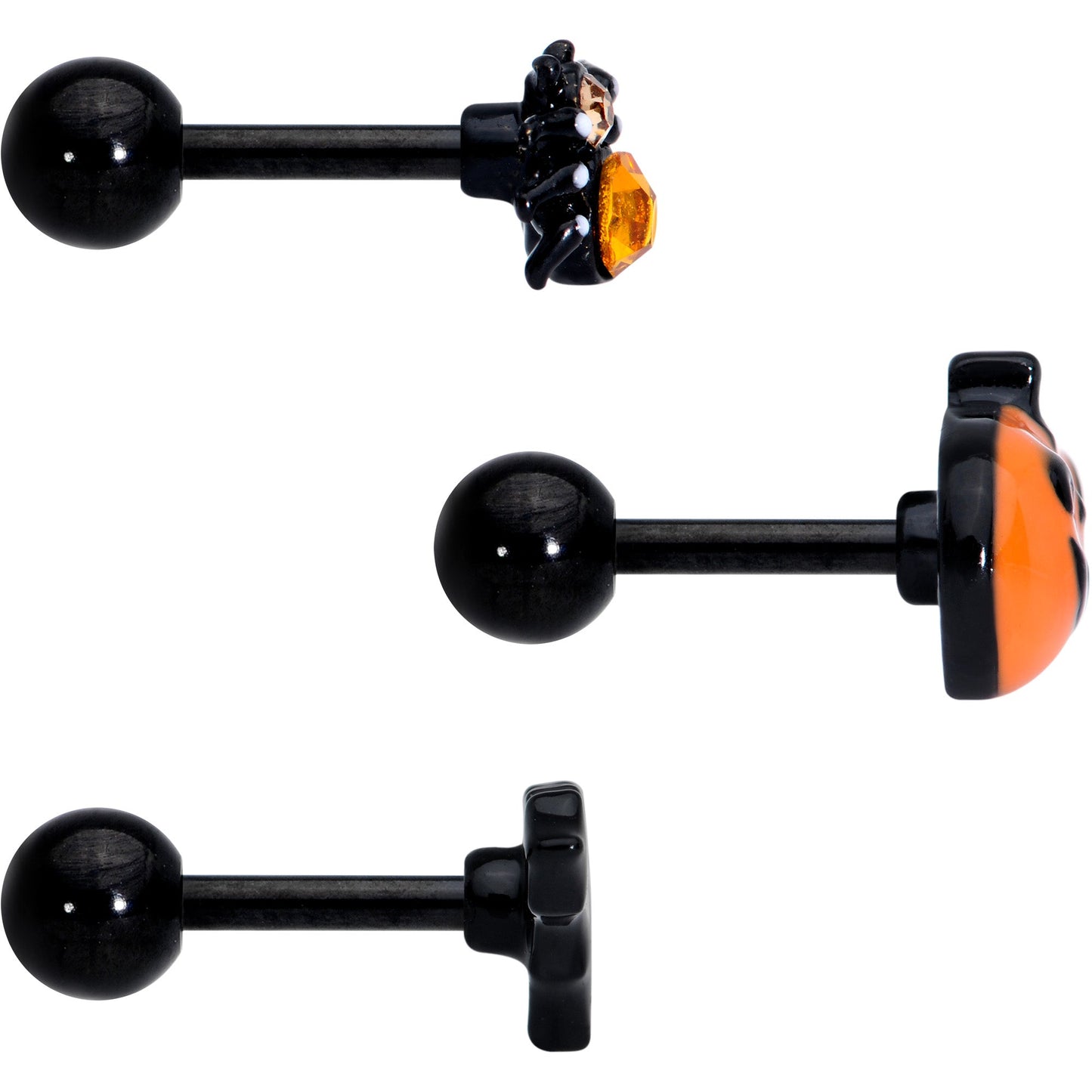 16G 1/4 Orange Gem Halloween Bat Cartilage Tragus Set of 3