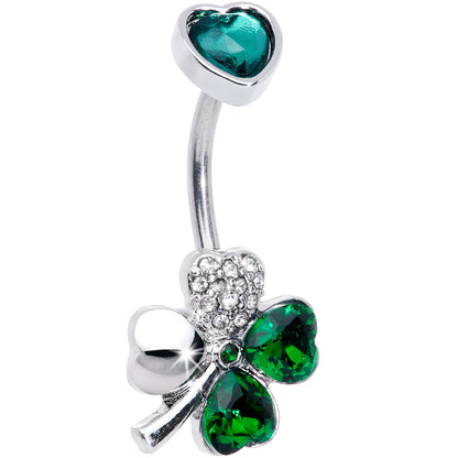 Green Clear Gem Heart Shamrock St Patricks Double Mount Belly Ring