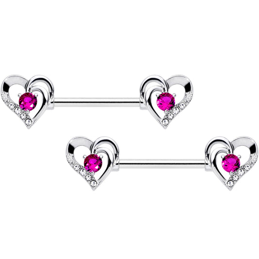 14G 9/16 Pink Gem Heart Valetines Day Barbell Nipple Ring Set