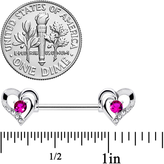 14G 9/16 Pink Gem Heart Valetines Day Barbell Nipple Ring Set