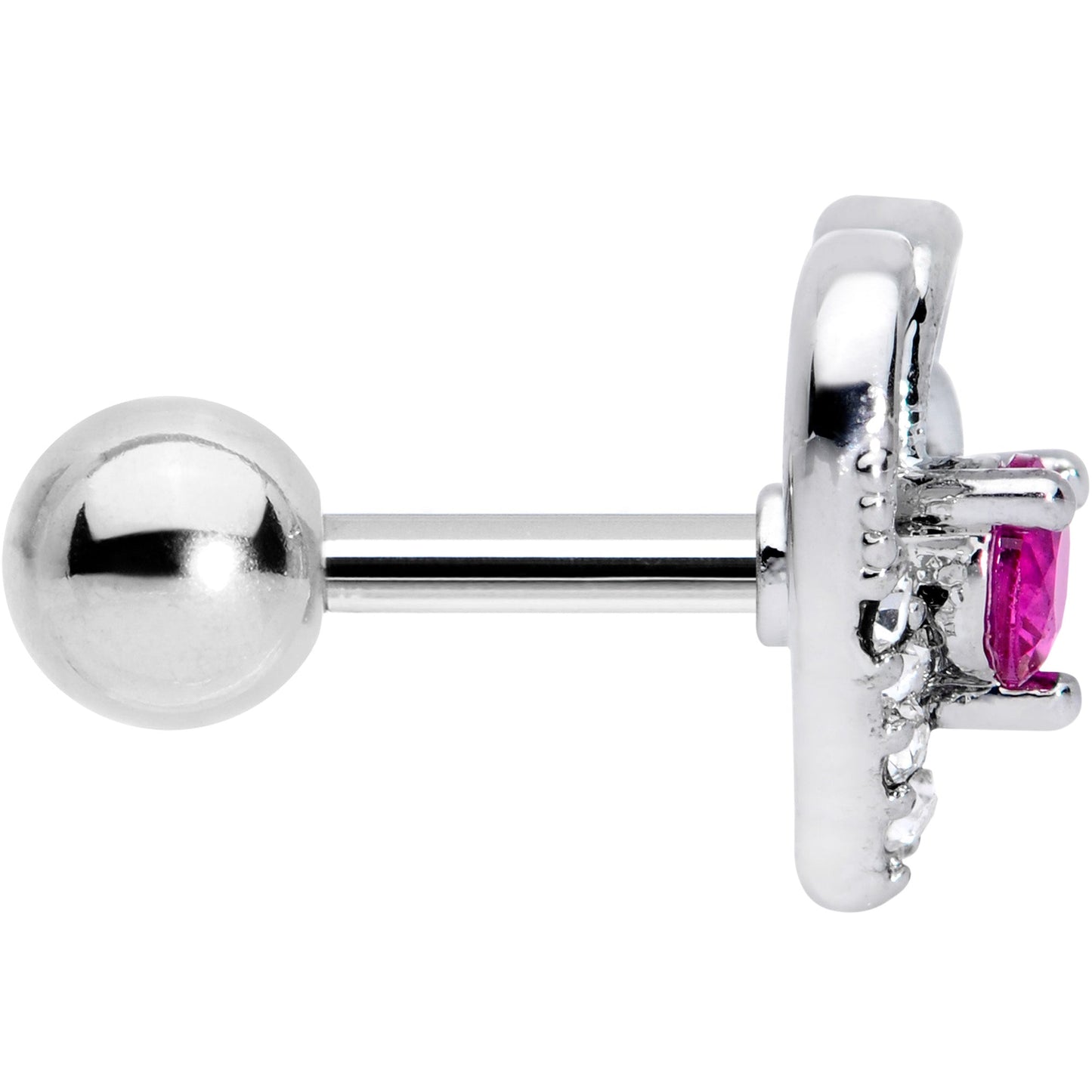 16G 1/4 Clear Pink Gem Swirling Heart Valentine Cartilage Tragus