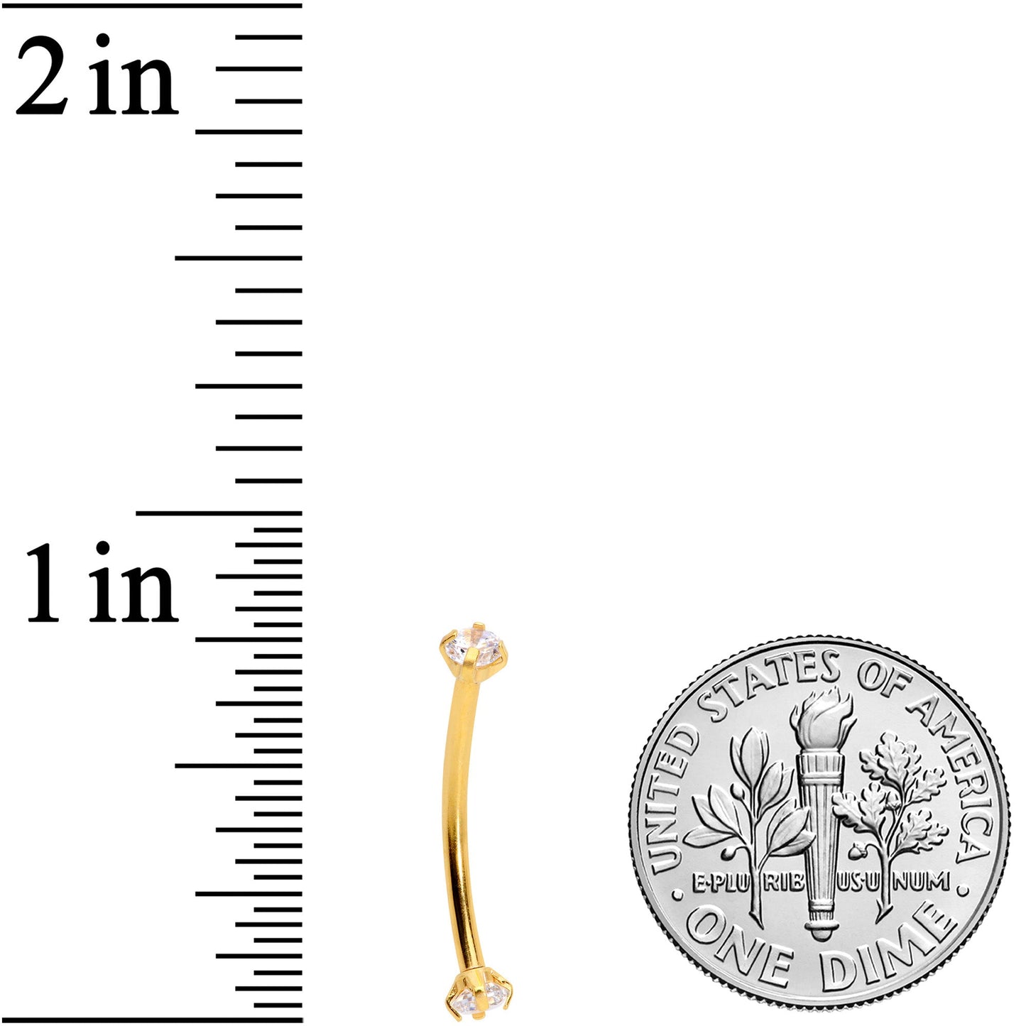 16G 9/16 Clear CZ Gem End Gold Tone Curved Barbell