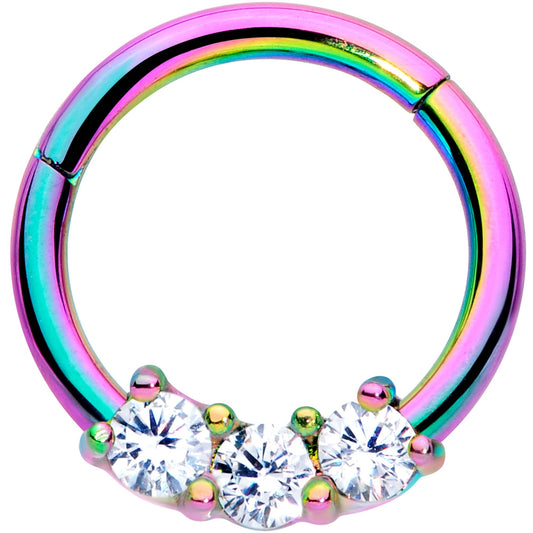 16G 5/16 Clear CZ Gem Rainbow Trio Hinged Segment Ring